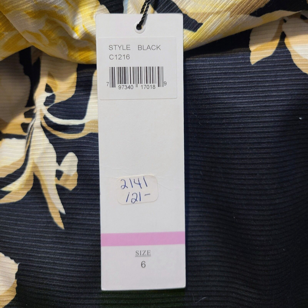 Beautiful Chetta B Black Yellow Floral Cap Sleeve Sheath Dress Size 6 NWT - Picture 6 of 7